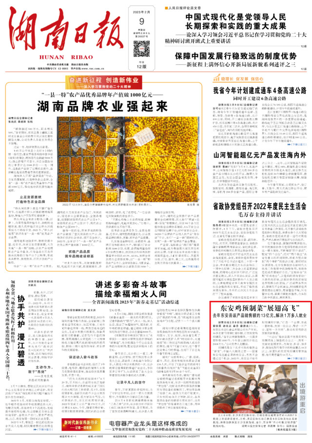 头版丨东安鸡预制菜“展翅高飞”
